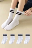 4 Çift Unisex Şeritli Kolej Tenis Çorabı - 2