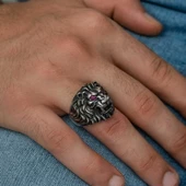​Gümüş Aslan Kafası Erkek Yüzük thumbnail 2
