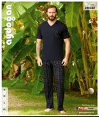 Aydoğan Erkek Siyah %100 Pamuk Penye Kısa Kollu Pijama Takımı 240332 - 2