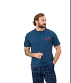 Aydoğan Erkek Mavi %100 Pamuk Penye Kısa Kollu Pijama Takımı 240329 - 1