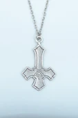 Ters Haç - Davut Yıldızı Gümüş Kaplama Düz Zincir Kolye thumbnail 1