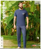 Aydoğan Erkek Mavi %100 Pamuklu Penye Kısa Kollu Pijama Takımı 240344 - 2
