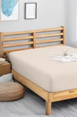 Upstyle Penye Lastikli Çarşaf Pamuklu Jersey Süper Battal Kişilik 200x200cm Krem - 1