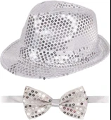 Nessiworld  Gümüş Payetli Şapka ve Papyon Seti – Parıltılı Yetişkin Kostüm Seti - 2