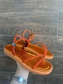 Nadda Turuncu Cilt Boncuk İşlemeli Sandalet - 1