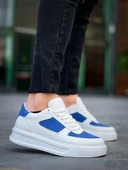 KB-X8 Kuback Beyaz Cilt Mavi Süet Detaylı Beyaz Yüksek Taban Günlük Spor Ayakkabı thumbnail 2