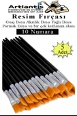 Resim Fırçası 10 Numara 5 Adet Yassı Uçlu Sentetik Resim Fırça Ekonomik Suluboya Akrilik Boya Guaj Boya Yağlı Boya - 1