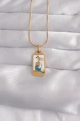 316L Çelik Gold Renk Beyaz Mineli Kız Figür Tarot Kolye - TJ-BKO9027 - 2