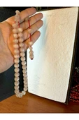 ÇUBUK KEHRİBAR TESBİH KÜRE KESİM AÇIK PEMBE-BEYAZ 10 MM - 1