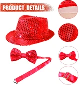 Nessiworld Kırmızı Payetli Şapka ve Papyon Seti – Parıltılı Yetişkin Kostüm Seti thumbnail 3