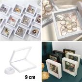 9x9 cm Standlı 3D Takı Ziynet Hatıra Koleksiyon Saklama Kutusu Şeffaf Film Çerçevesi - 5