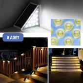 8 Adet Üçgen  Güneş Enerjisi ile Şarj Olan Dış Mekan Solar Basamak Köşe Lambası - 5