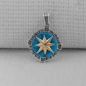 Turkuaz Taşlı Pusula 925 Ayar Erkek Gümüş Kolye Ucu thumbnail 1