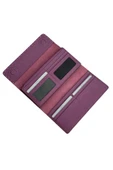 Mor %100 Hakiki Deri Dikiş Detaylı Gizli Mıknatıslı Kapaklı Özel Tasarım Kadın Cüzdan Portföy thumbnail 4