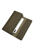 Haki Yeşil %100 Hakiki Deri Dikiş Detaylı Gizli Mıknatıslı Kapaklı Özel Tasarım Kadın Cüzdan Portföy thumbnail 3