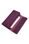 Mor %100 Hakiki Deri Dikiş Detaylı Gizli Mıknatıslı Kapaklı Özel Tasarım Kadın Cüzdan Portföy thumbnail 6