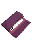 Mor %100 Hakiki Deri Dikiş Detaylı Gizli Mıknatıslı Kapaklı Özel Tasarım Kadın Cüzdan Portföy thumbnail 3