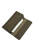 Haki Yeşil %100 Hakiki Deri Dikiş Detaylı Gizli Mıknatıslı Kapaklı Özel Tasarım Kadın Cüzdan Portföy thumbnail 6