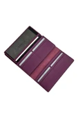Mor %100 Hakiki Deri Dikiş Detaylı Gizli Mıknatıslı Kapaklı Özel Tasarım Kadın Cüzdan Portföy thumbnail 5