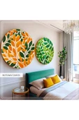 Metal Çerçeveli Gerçek Camlı Yuvarlak Tablo Autumn Leaves 2li Set - 1