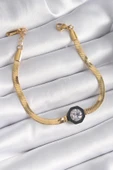 316L Çelik Gold Renk Zirkon Taşlı İtalyan Zincir Model Kadın Bileklik - TJ-BB6478 - 1