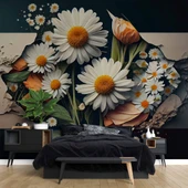 3 Boyutlu Papatya Çiçek Duvar Kağıdı thumbnail 2