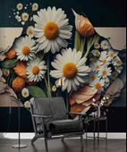 3 Boyutlu Papatya Çiçek Duvar Kağıdı thumbnail 6