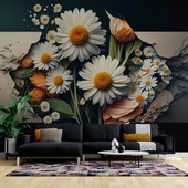 3 Boyutlu Papatya Çiçek Duvar Kağıdı thumbnail 1