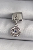 316L Çelik Gümüş Renk Sallantı Zirkon Taşlı Göz Model Nomination Charm - TJ-BC1157 - 2