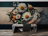 3 Boyutlu Papatya Çiçek Duvar Kağıdı thumbnail 4