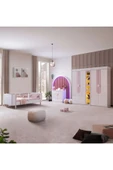 Vira Çocuk Odası Takımı, Vira 4 Kapaklı Dolap, Perla Karyola, Şifonyer, Kitaplık - Pembe thumbnail 1