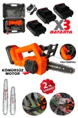 Kömürsüz Motor Yağ Pompalı Dal Budama Testeresi ''3 Bataryalı'' Çift Pala Akülü Ağaç Kesme Makinesi - 2