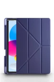 Ipad (A16) 11. Nesil 2025 11 ınç Kılıf Kalem Bölmeli Trifolding Standlı Uyku Modlu Silikon Kapak  Lacivert - 2