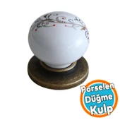 Porselen Kulp Çiçekli Düğme Mobilya Mutfak Dolabı Çekmece Dolap Kulpları Kapak Kulpu Kulbu thumbnail 1