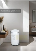 Pedallı Banyo Çöp Kovası Paslanmaz 16 Lt Mutfak Çöp Kutusu Beyaz - 1