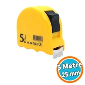 Bükülebilir Metre Şerit Metal En 25 mm 5 Metre Düğmeli Ölçüm Ölçme Plastik Kasalı - 1
