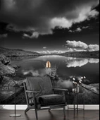 Siyah beyaz göl ve gökyüzü manzaralı Duvar Kağıdı thumbnail 6