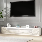 T008 Arya Işıklı Tv Sehpası SET Efes Mermer/Beyaz - 1