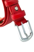3 cm Genişlik %100 Hakiki Roys Deri Nikel Tokalı Dikişli Kadın Kemer Kırmızı - B817 - 5