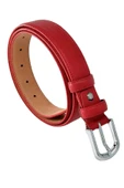 3 cm Genişlik %100 Hakiki Roys Deri Nikel Tokalı Dikişli Kadın Kemer Kırmızı - B817 - 4