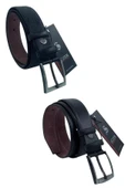 2'li Set x 3 Cm Klasik Suni Deri Erkek Çocuk Kemeri Siyah - 3
