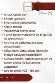 3.5 cm Klasik %100 Hakiki Deri Lüks Kemer Kahverengi Dikiş Desenli - 12