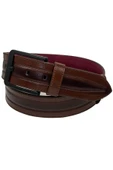 Kahverengi Suni Deri Dikişli Model 4.5 Cm.lik Spor Kot Kemer - 4513-61-22ks - 4