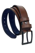 4 Cm. Battal Klasik Suni Deri Dikişli Model Kemer Lacivert - 6