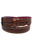 Kahverengi Suni Deri Ortası Desenli Model 4 Cm.lik Spor Kemer - 9013-52-22rl - 2