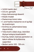 3.5 cm Klasik %100 Hakiki Deri Lüks Kemer Kahverengi Dikiş Desenli - 6