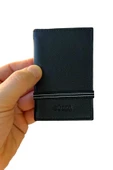 %100 Hakiki Deri Unisex Siyah Lastikli Dikey Kartlık - 1