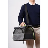 Brave Paws Perdeli Flybag Plastik Yırtılmaz Fileli Kedi ve Köpek Taşıma Çantası Havayolu Çantası (GRİ) - 3