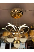 Hemera Modern Kumandalı Led Sarkıt Avize 3 Renk 4 Bölmeli Gold Kaplamalı Toplu Kelebek Taşlı - 2