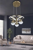 Hemera Modern Kumandalı Led Sarkıt Avize 3 Renk 4 Bölmeli Gold Kaplamalı Toplu Kelebek Taşlı - 1